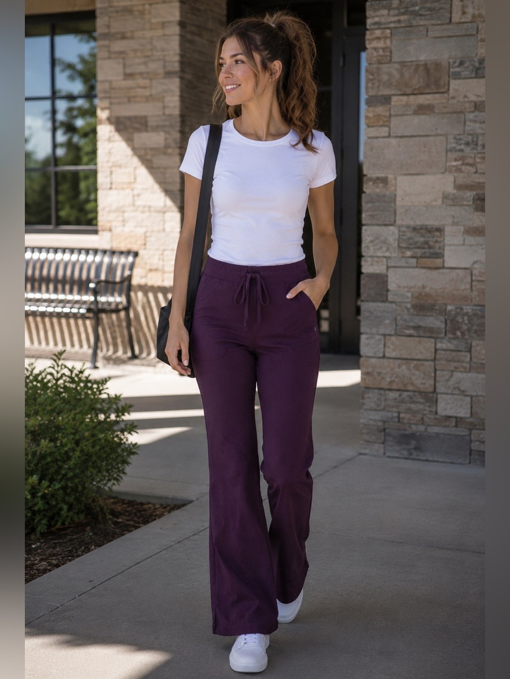 Cherokee Workwear Eggplant Flare Leg Scrub Pants Size Medium
